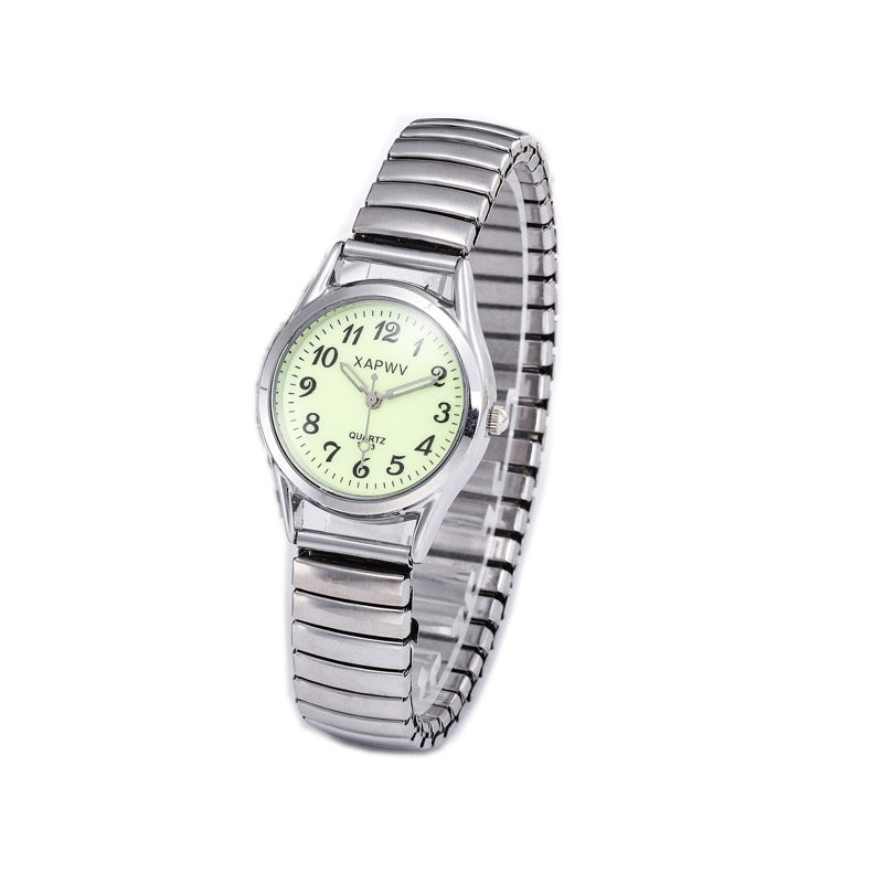 XAPWV Women's Luminous Dial Stretch Watch | Silver Elastic Bracelet Easy Fit Classic Quartz Timepiece