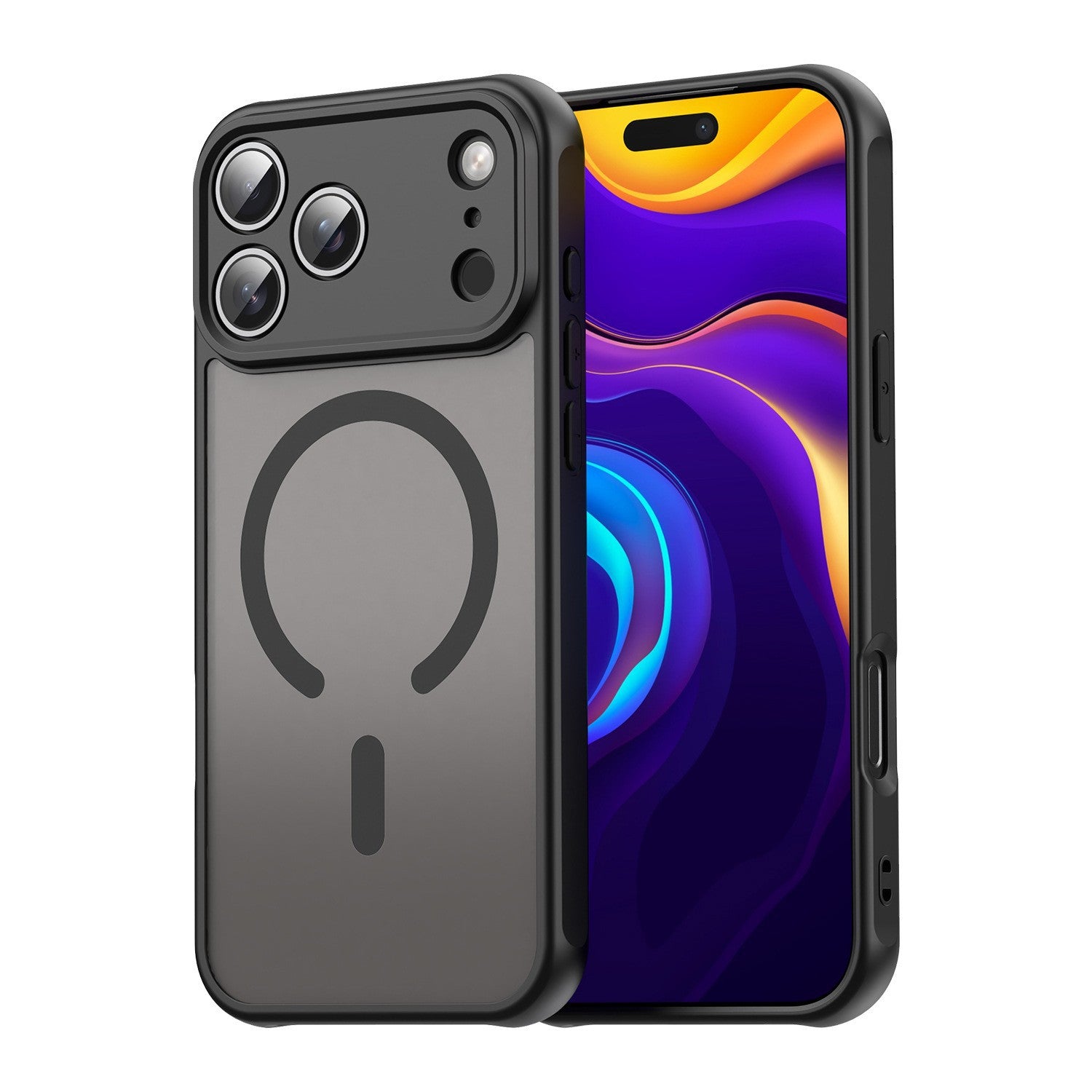 جراب MagSafe لهاتف iPhone | ظهر غير لامع، واقي عدسة الكاميرا، حماية رفيعة من السقوط - أسود