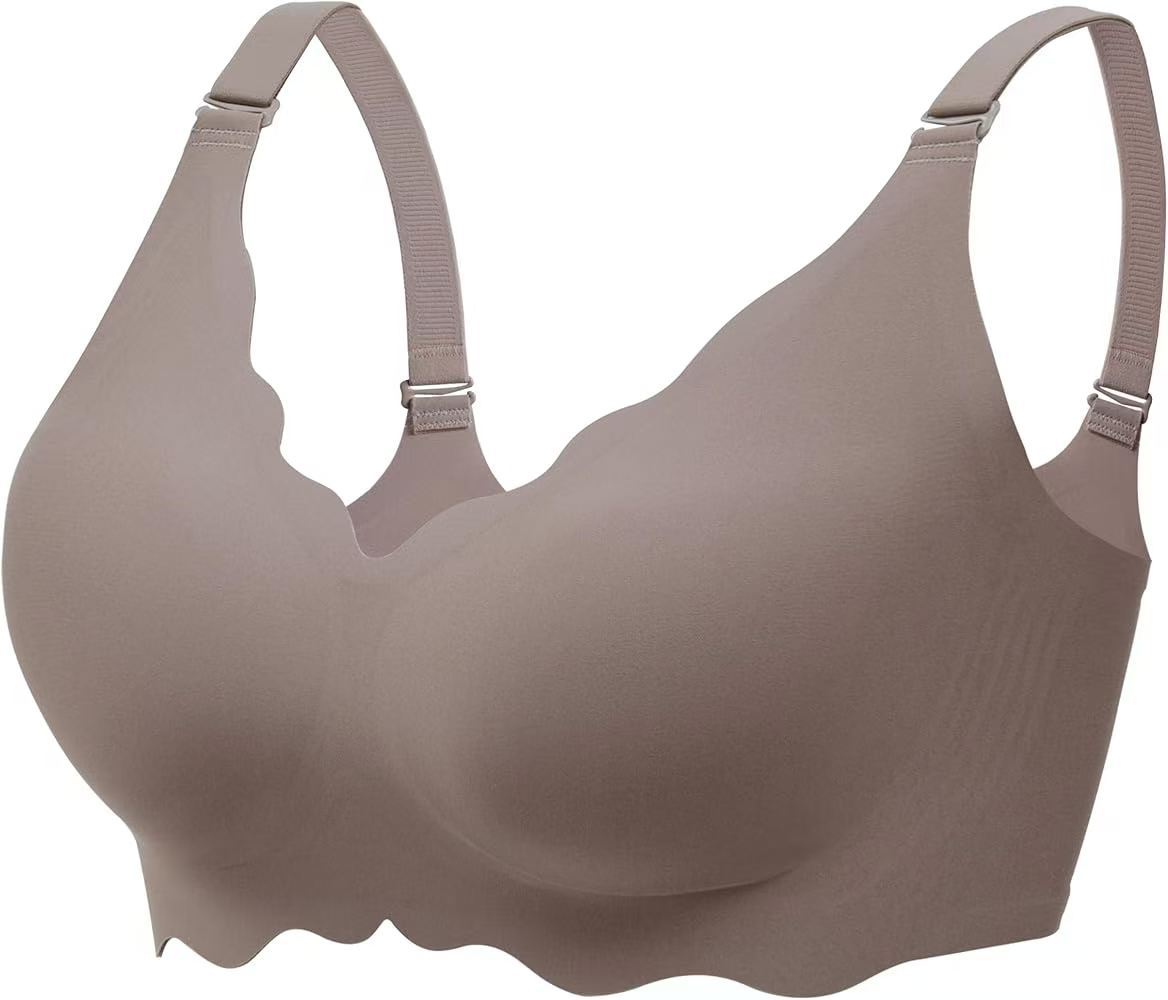 Women's Nude Seamless Wireless Lifting Bra with Scallop Edge, Adjustable Straps and Back Hook Closure for Comfort Support