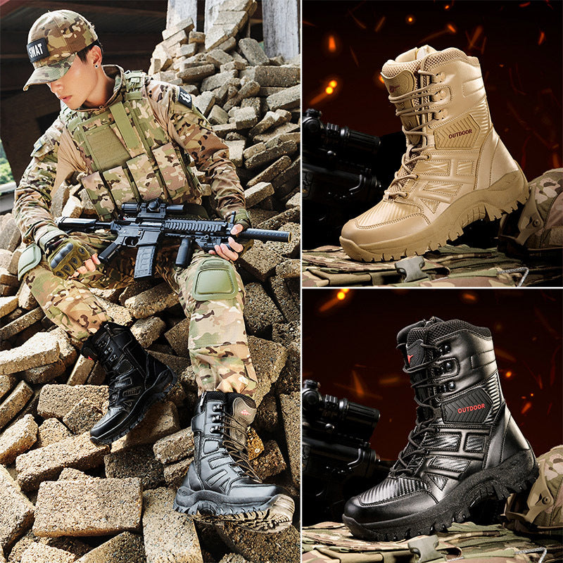 Men's Black Tactical Outdoor Boots | High Top Lace-Up Military Combat Boots | Non-Slip Hiking & Work Boots