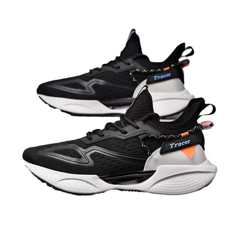 Tracer Men's White Chunky Sneakers | Orange Accent Mesh Running Shoes | Lightweight Cushioned Athletic Trainers