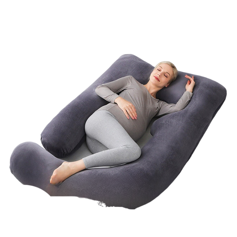 Extra Large U-Shape Full Body Pregnancy Pillow | Navy Blue Plush Velvet Maternity Pillow | Total Head Belly Back Hip Knee Support | Side Sleeper All Trimesters