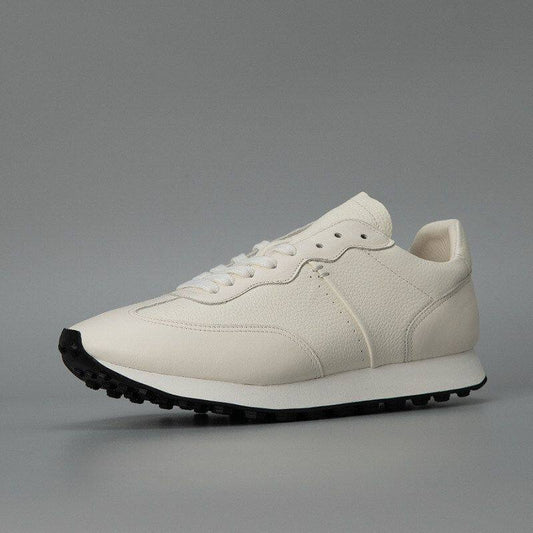 Cream Leather Retro Runner Sneakers | Minimalist Off White Lace-Up Casual Trainers | Vintage Style Low Top Leather Sneakers | Quiet Luxury Everyday Running Shoes