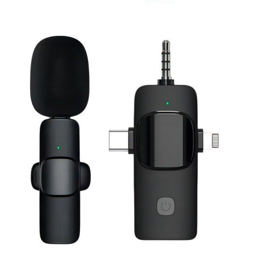 K15 Wireless Lavalier Microphone 1-to-2 | Dual Clip-On Mic for iPhone Android & Camera | USB Type-C Lightning 3.5mm Vlogging Mic
