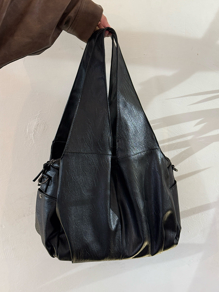 Black Oversized Leather Hobo Bag | Large Soft Slouchy Shoulder Tote | Everyday Carry Women's Bag