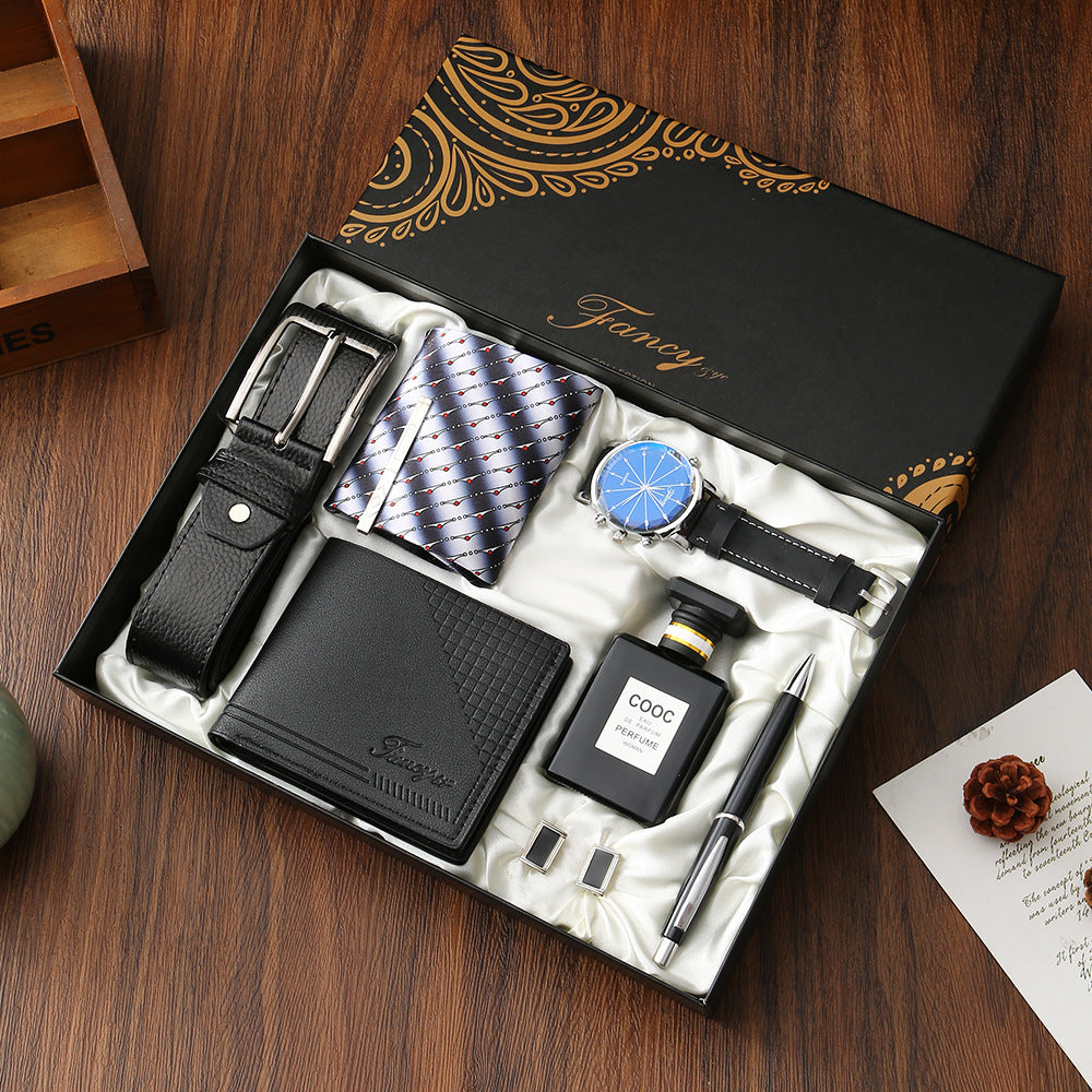 Fancy Collection Men's 6-Piece Luxury Gift Set | Watch Belt Wallet Perfume Pen Bracelet Premium Gift Box for Him