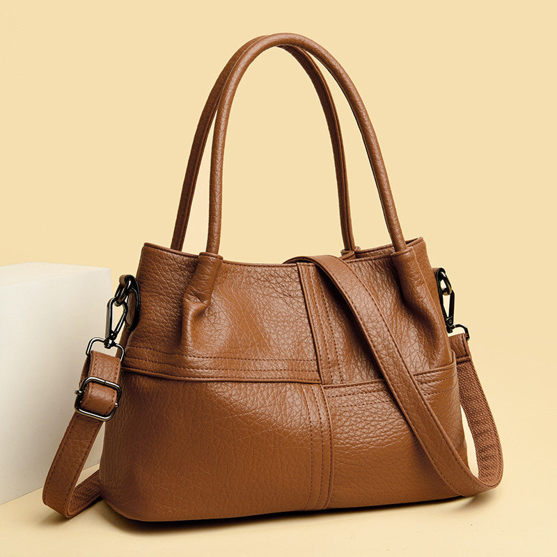 Genuine leather Black Leather Tote Bag with Shoulder Strap | Convertible Work Handbag