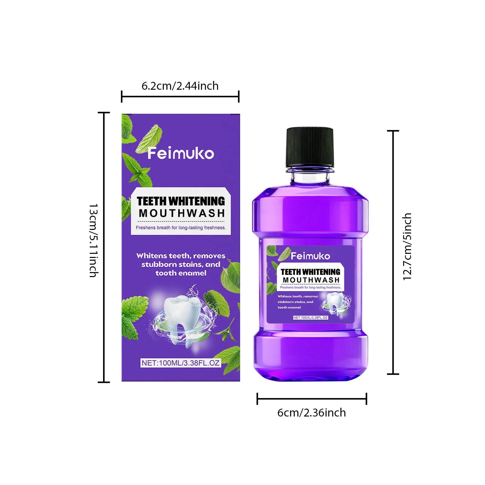 Feimuko Teeth Whitening Mouthwash Set of 2 x 100ml – Removes Stains, Freshens Breath & Protects Enamel