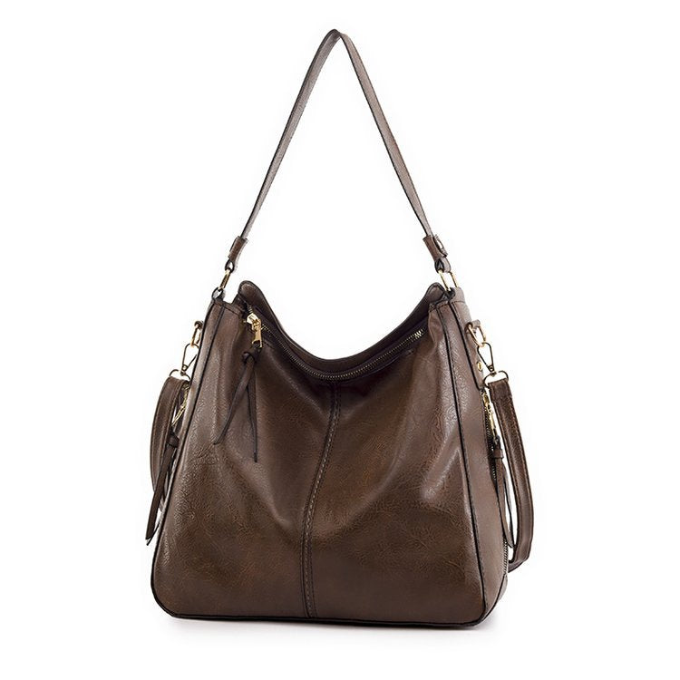 Brown Vegan Leather Hobo Shoulder Bag | Large Women's Tote Crossbody Handbag with Zipper & Tassel Detail