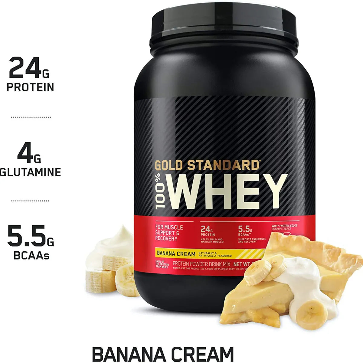Optimum Nutrition Gold Standard 100% Whey Protein – Banana Cream | Buy One Get One FREE | 24g Protein, 5.5g BCAA | 2 LB x 2