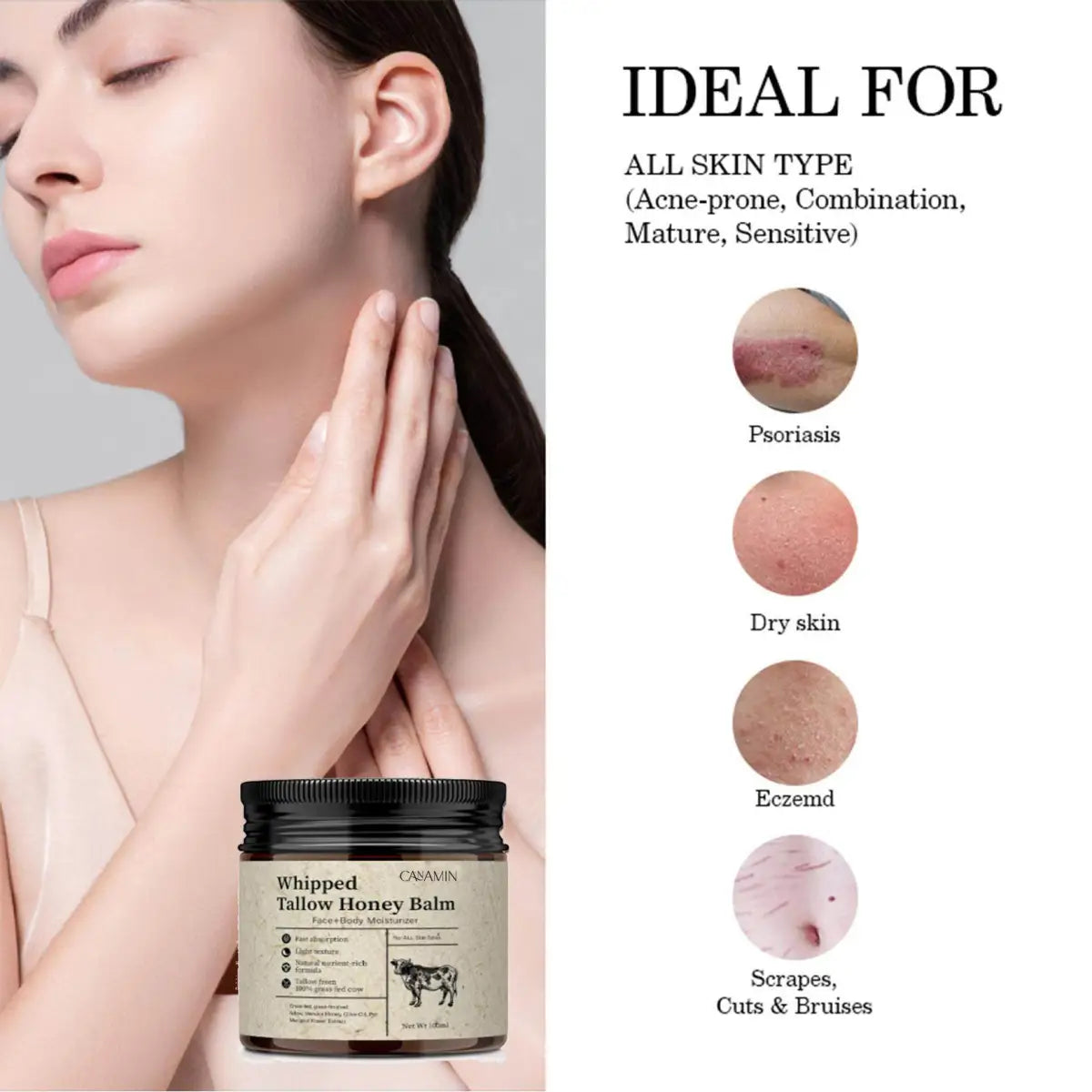 CANAMIN Whipped Tallow Honey Balm Set of 2 | Grass-Fed Tallow & Manuka Honey Face + Body Moisturizer — 100ml Each