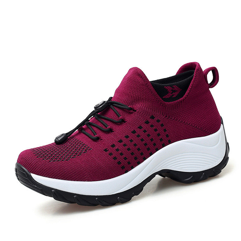 Women's Black Purple Platform Sneakers | Breathable Knit Sock Shoes | Chunky Sole Ladies Running Walking Trainers