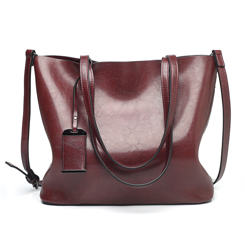 Cognac Brown Leather Tote Bag with Crossbody Strap | Vintage Style Shoulder Bag