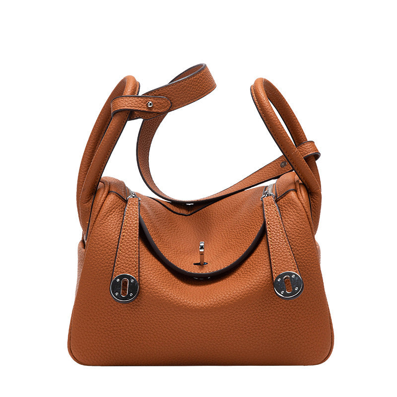 Taupe Leather Crossbody Bag with Flap Closure & Gold Hardware | Small Messenger Bag