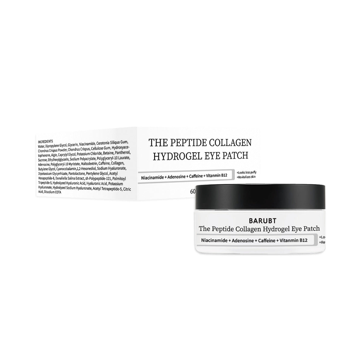 BARUBT Peptide Collagen Hydrogel Eye Patches | Niacinamide + Adenosine + Caffeine + Vitamin B12 | Dark Circles & Puffiness Relief