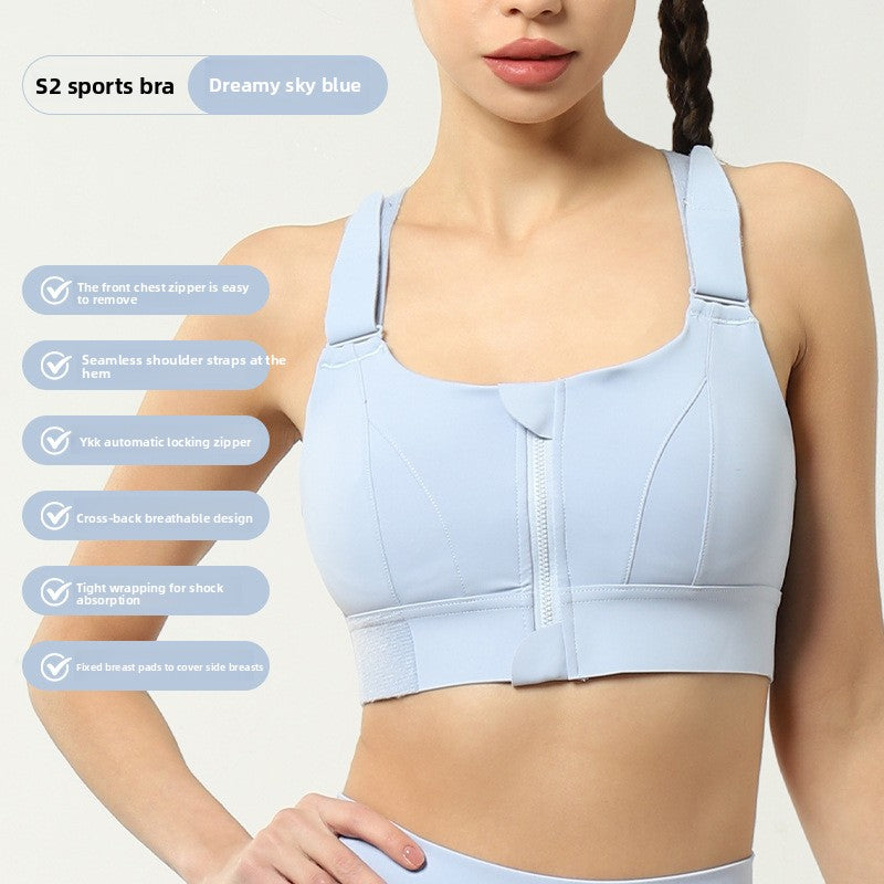 S2 High Impact Sports Bra with Front Zipper | YKK Auto-Lock Zipper, Cross-Back & Shock Absorption | Women's Workout Bra with Removable Pads ? Black