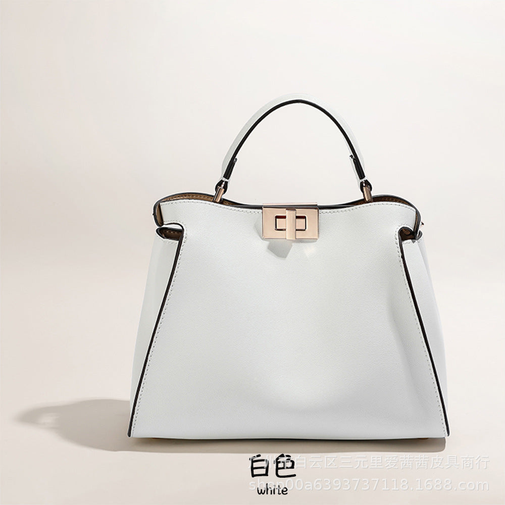 Burgundy Wine Leather Handbag with Gold Turn-Lock | Structured Trapezoid Bag Inspired by Fendi