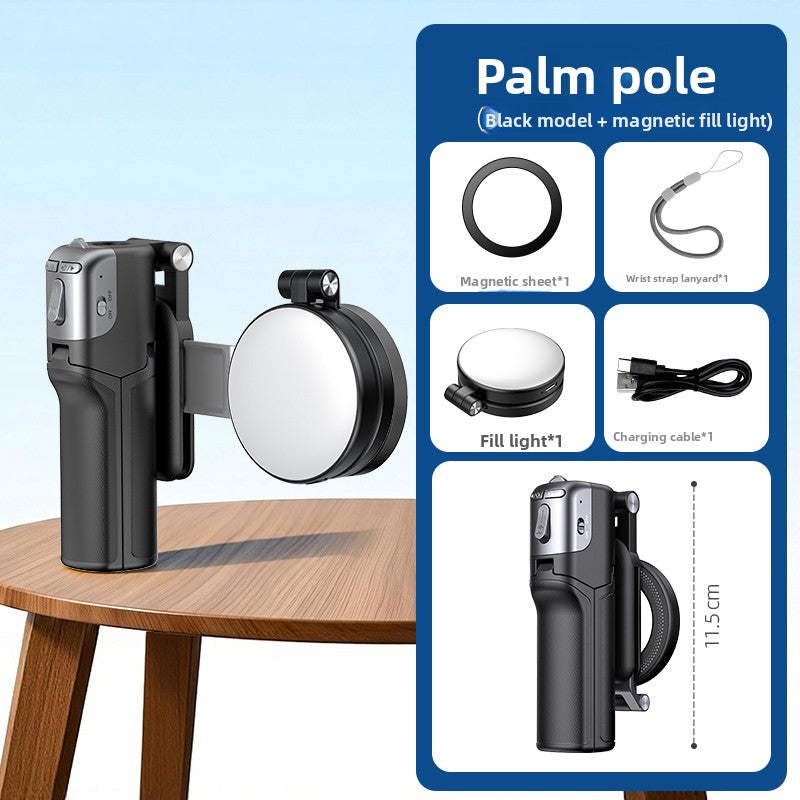 Palm Pole Magnetic Selfie Stick with Fill Light - Foldable Pocket Stabilizer for iPhone & Android | Vlogging, TikTok, Live Streaming