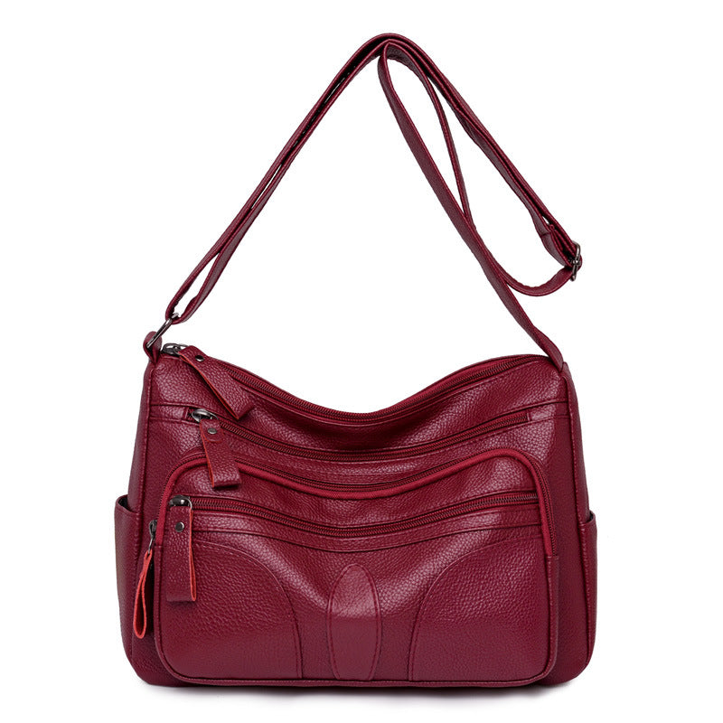 Black Leather Multi Pocket Crossbody Bag | Zipper Hobo Bag with Organizer
