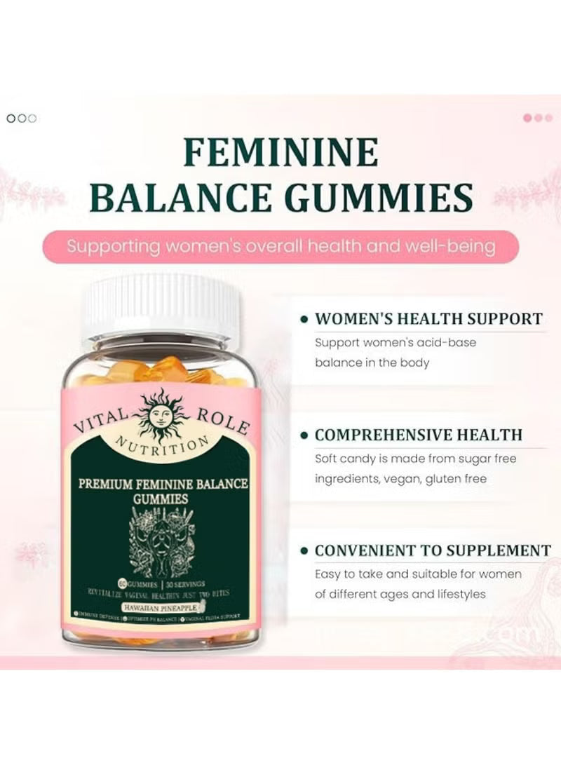 Vital Role Nutrition Premium Feminine Balance Gummies Set of 2 | 60ct Each | pH Balance, Vaginal Flora & Immune Defense | Hawaiian Pineapple | Allergen Free