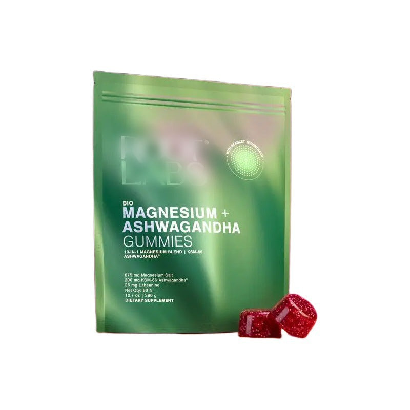 Roots Lab Bio Magnesium + Ashwagandha Gummies | Liposomal Magnesium KSM-66 & L-Theanine | 10-in-1 Blend 60 Count Dietary Supplement