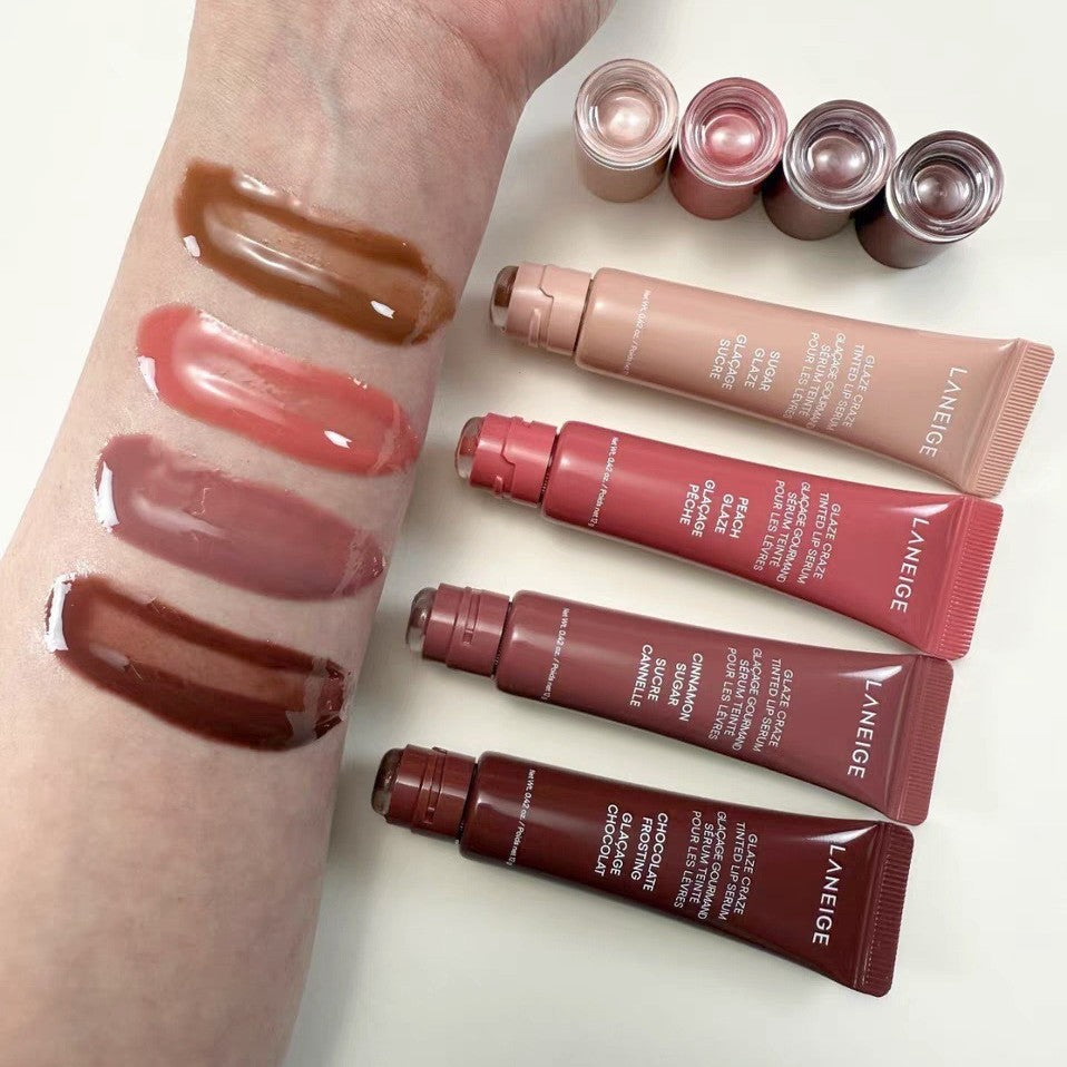 Laneige Glaze Craze Tinted Lip Serum | Hydrating Glossy Lip Serum Cinnamon Sugar Chocolate Peach 12g