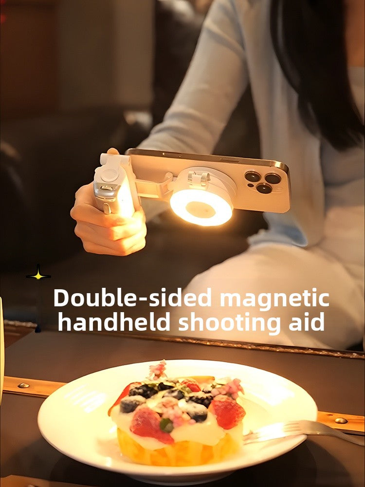 Palm Pole Magnetic Selfie Stick with Fill Light - Foldable Pocket Stabilizer for iPhone & Android | Vlogging, TikTok, Live Streaming