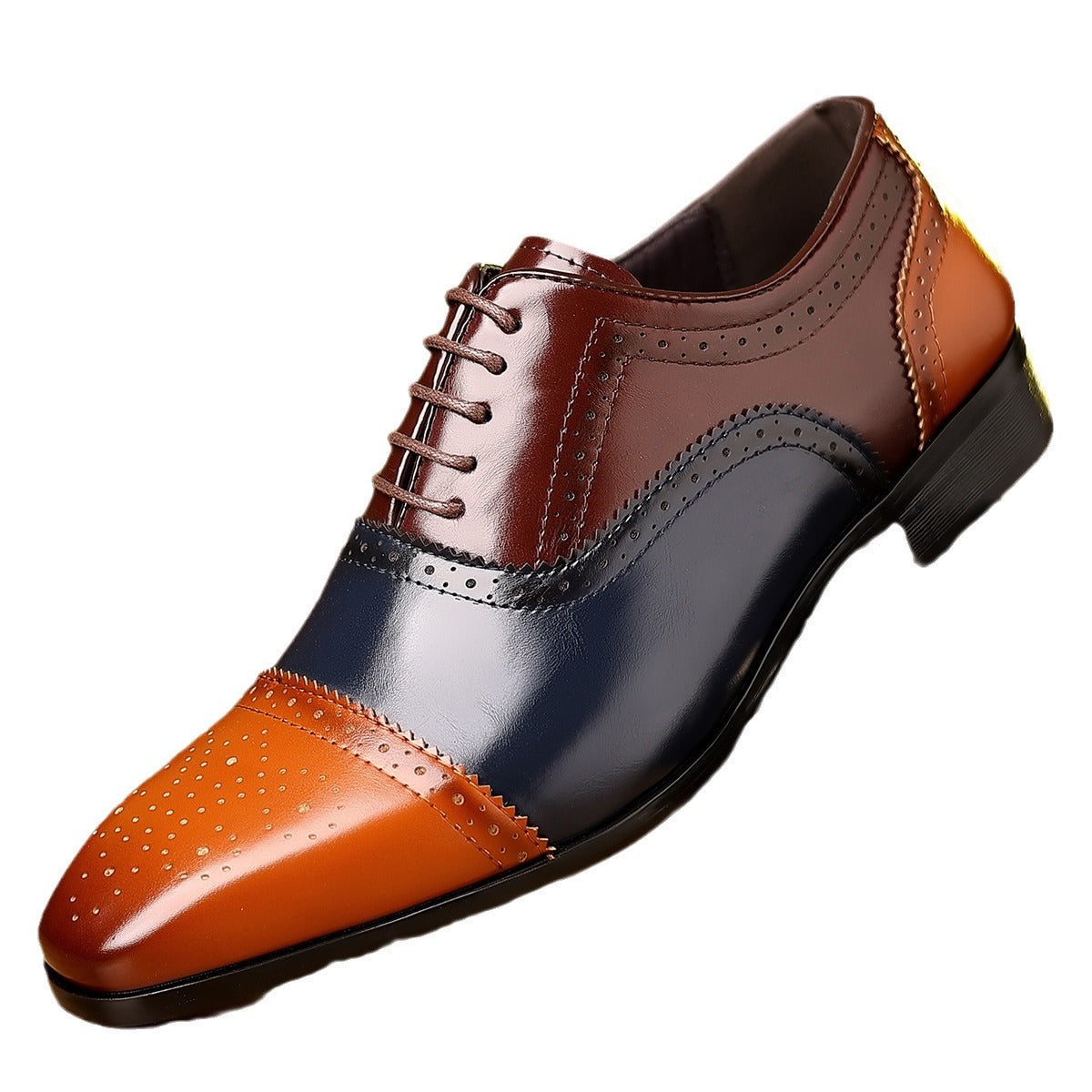 Men's Brown Leather Brogue Oxford Dress Shoes | Classic Cap Toe