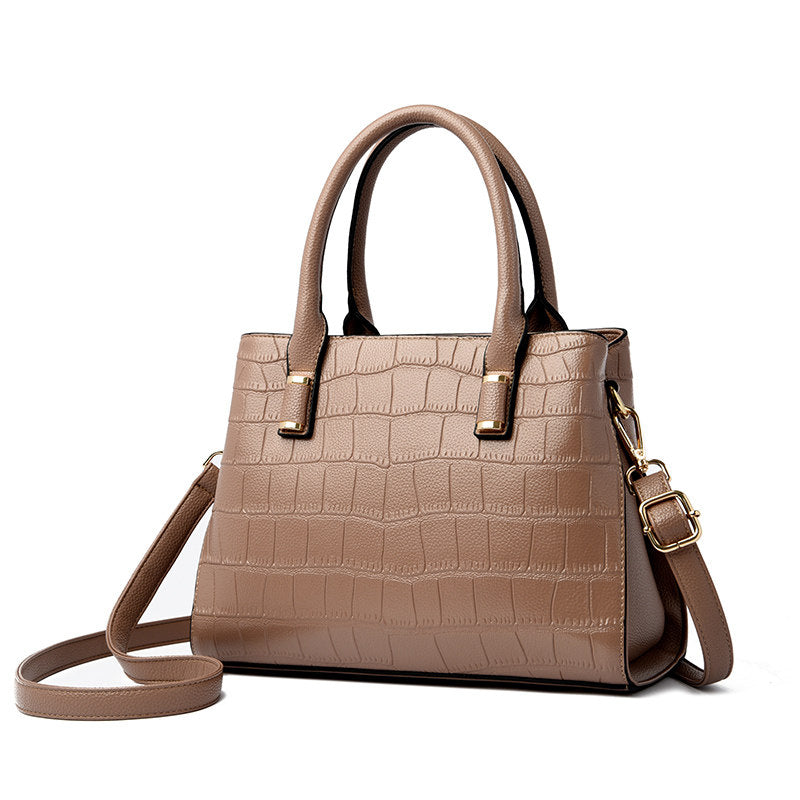 Black Crocodile Embossed Handbag with Gold Hardware | Small Structured Tote Bag