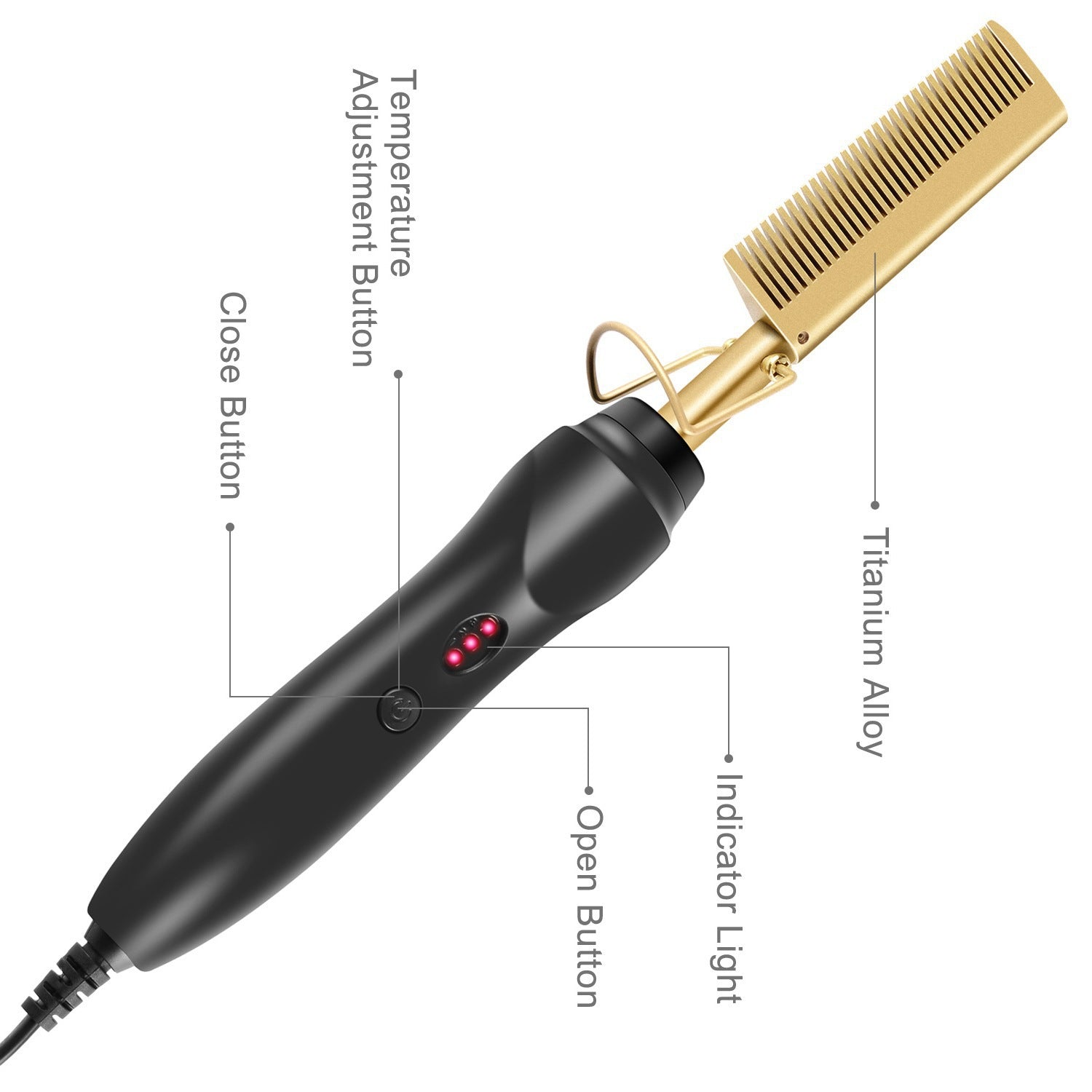 Gold Electric Hot Comb Press | Black Gold Straightening Pressing Comb with Protective Guard | US EU UK AU Plug Universal Voltage Hair Press Comb for Men & Women