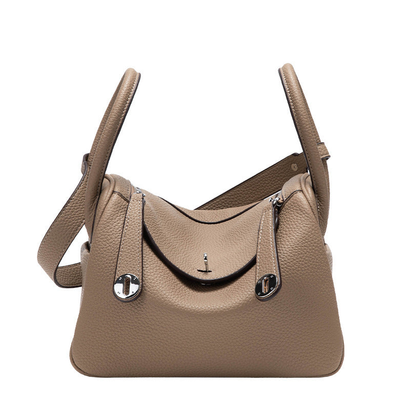 Taupe Leather Crossbody Bag with Flap Closure & Gold Hardware | Small Messenger Bag