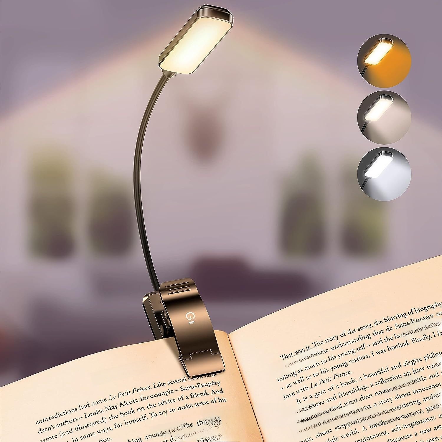 Rechargeable Clip-On Book Reading Light | 3 Color Modes Flexible Gooseneck LED Bookmark Lamp