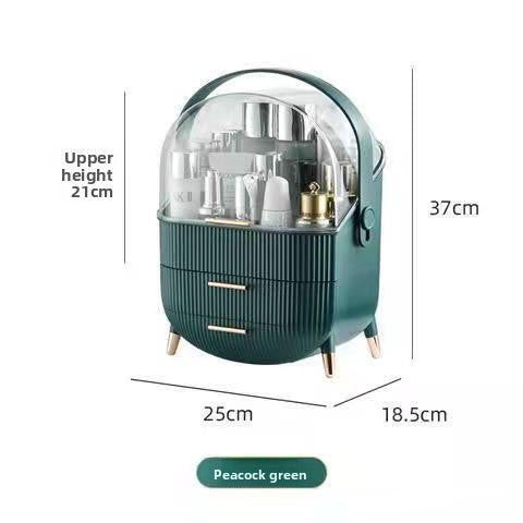 Luxury Makeup Organizer with Clear Lid and Drawers | Portable Cosmetic Storage Box with Handle and Gold Accents | Vanity Skincare Organizer