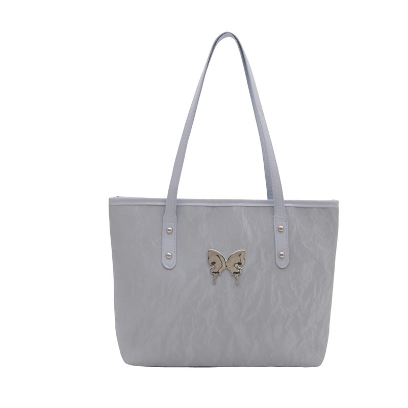 Pink Velvet Tote Bag with Butterfly Hardware - Soft Textured Shoulder Bag | Feminine Everyday Tote