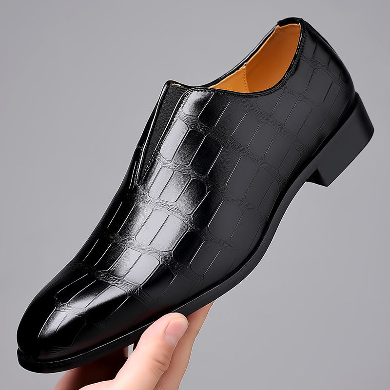 Men's Brown Croc Embossed Slip-On Oxford Formal Dress Shoes