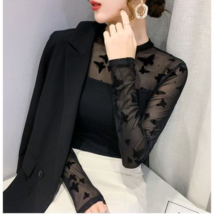 Womens Mesh Layered Slim Fit Shirt