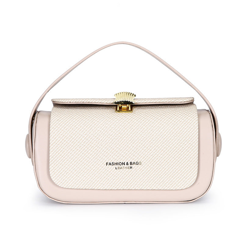 Black Structured Crossbody Bag with Gold Fan Clasp | Woven Texture Top Handle Shoulder Purse