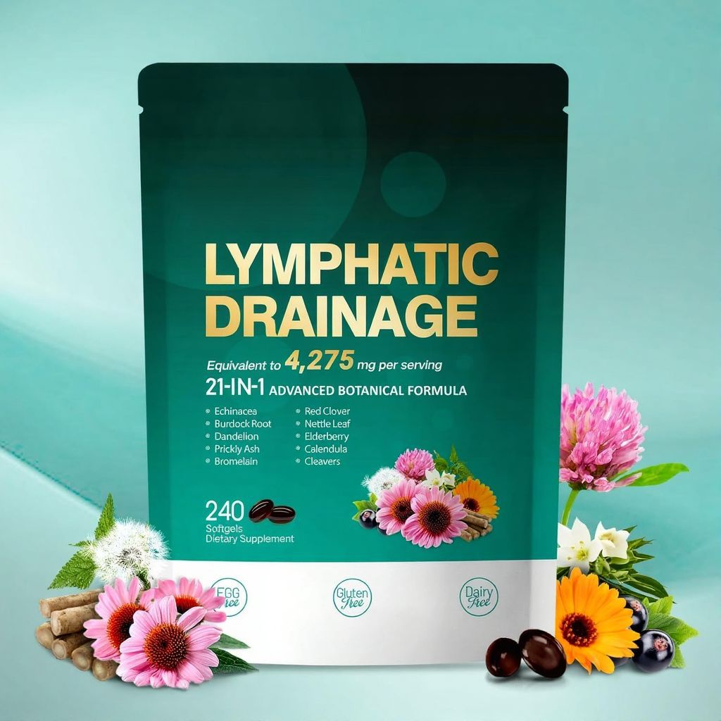 Lymphatic Drainage Supplement 21-in-1 | 4275mg Botanical Formula | 240 Softgels | Echinacea, Elderberry & More