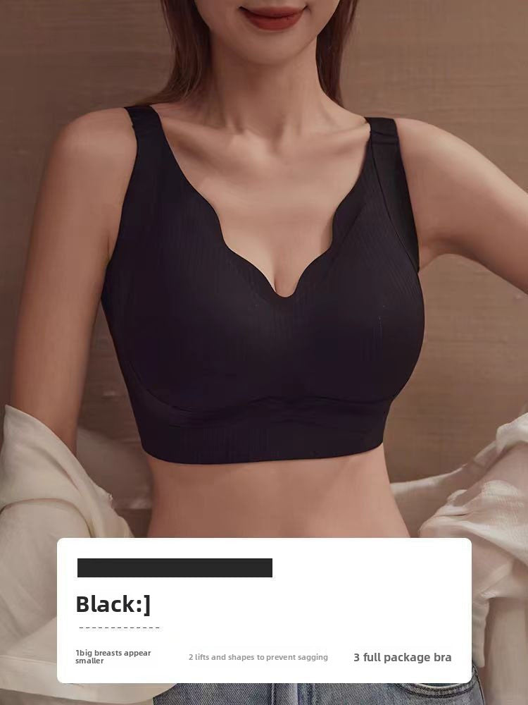 Women's Scalloped V-Neck Wireless Bralette | Seamless Wide Strap Ribbed Comfort Bra | Wire-Free Daily Bra