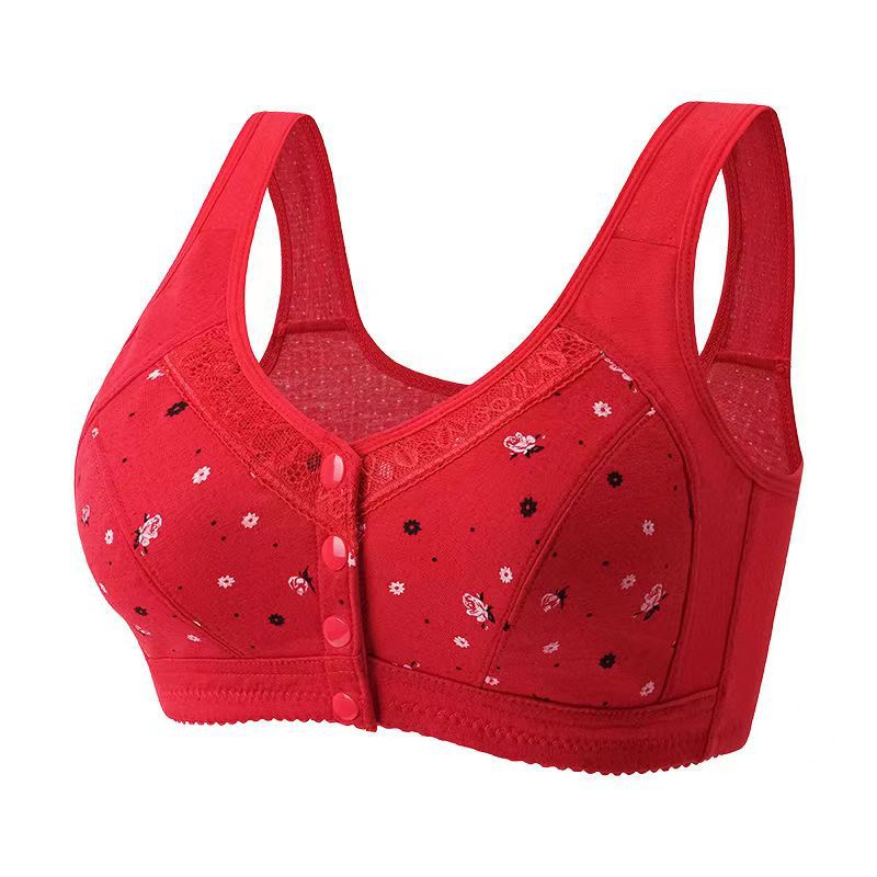 Women's Front Closure Wireless Bra | Floral Print Wide Strap Full Coverage Snap Button Bra | Comfort Bra for Seniors