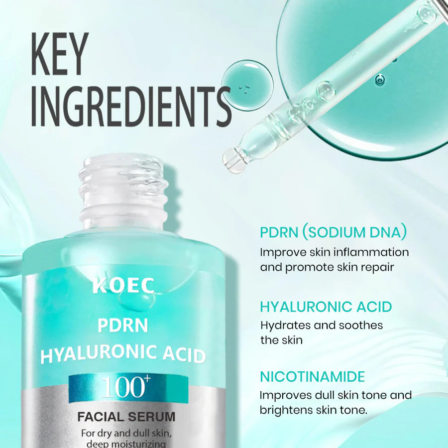 KOEC PDRN Hyaluronic Acid 100+ Facial Serum Set of 2 | Deep Moisturizing Dry & Dull Skin 30ml