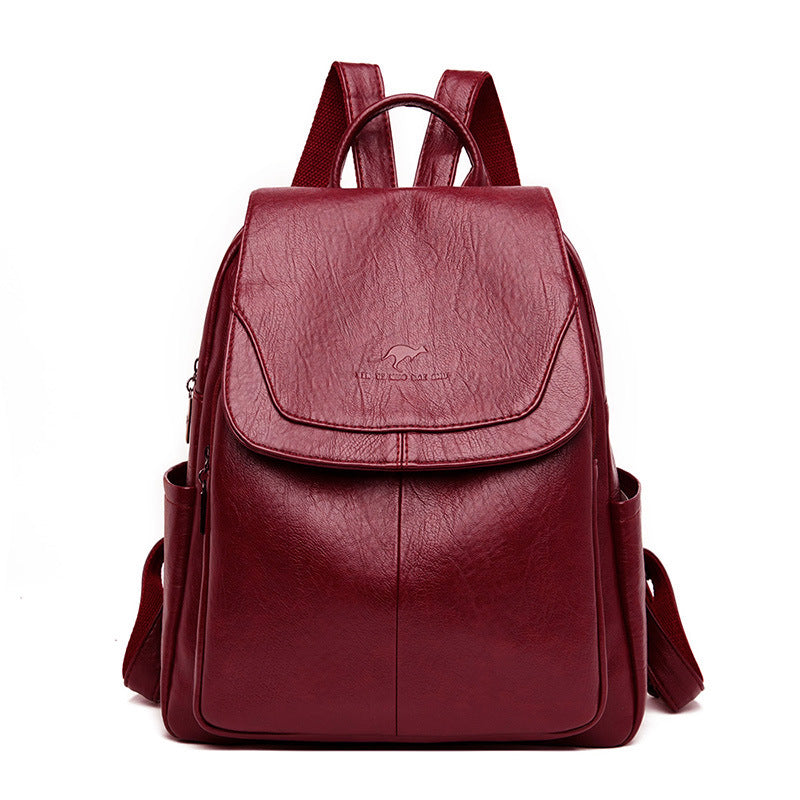 Black Leather Backpack Purse with Flap Closure | Women's Convertible Shoulder Bag