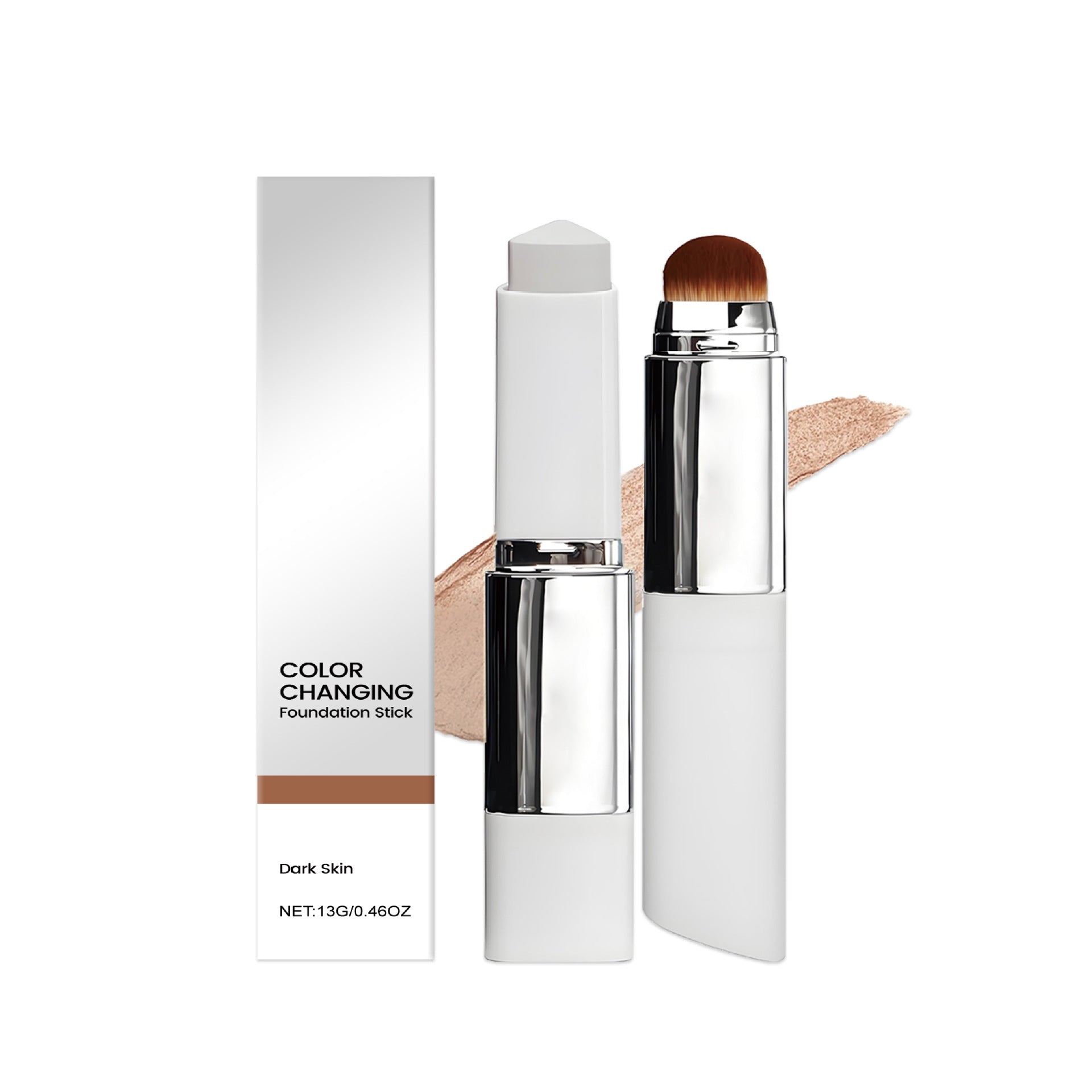 Zephoco Color Changing Foundation Stick Natural Shade | 13g Skin Tone Adaptive Foundation Stick with Built-In Brush | Full Coverage Seamless Complexion Makeup for Medium Natural Skin Tones | All Skin Types