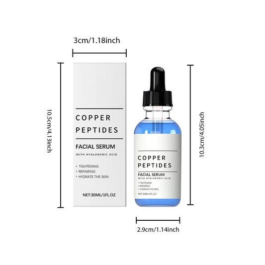 Copper Peptides Facial Serum Set of 3 with Hyaluronic Acid | Skin Tightening Repairing & Hydrating Anti-Aging Face Serum | 3x30ml Dropper Bottle Bundle