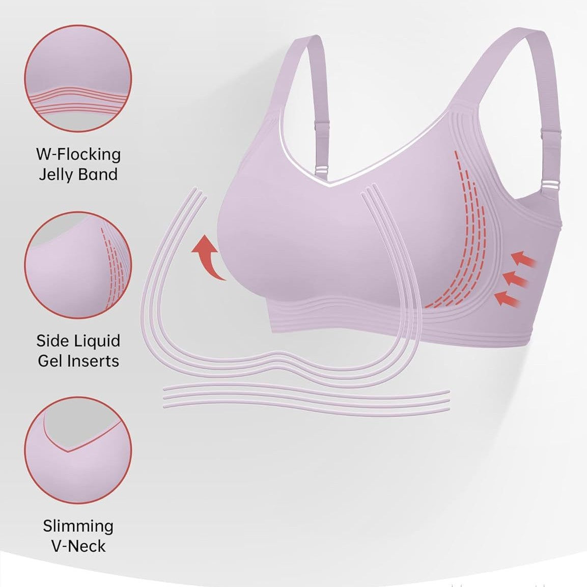 Women's Seamless Wireless Bra | Padded V-Neck No Underwire Comfort Bra | Soft Supportive Everyday Bralette Lavender
