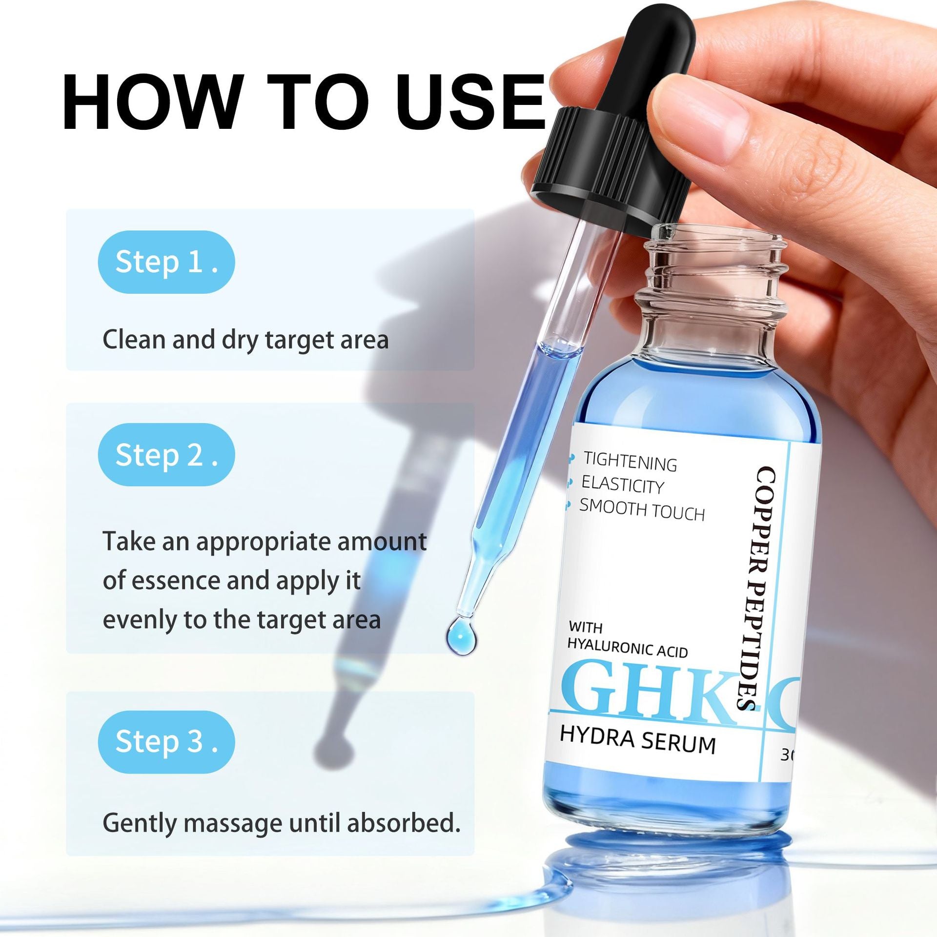 سيروم GHK-Cu المرطب بببتيدات النحاس | سيروم حمض الهيالورونيك للوجه | سيروم لشد البشرة وتنعيمها ومكافحة علامات التقدم في السن 30 مل