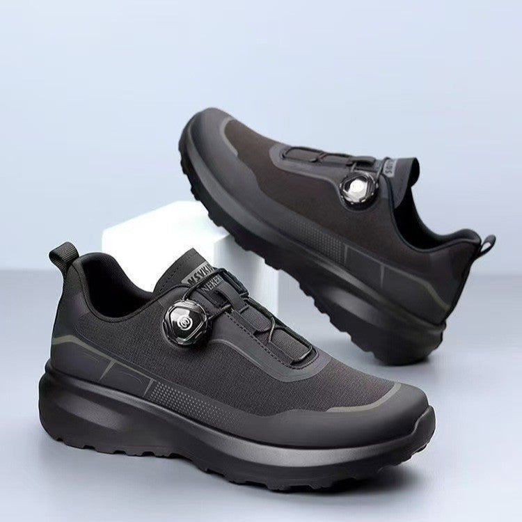 Men's Black Dial Knob Sneakers | Slip-On Rotating Button Athletic Shoes with Chunky Sole & Mesh Upper