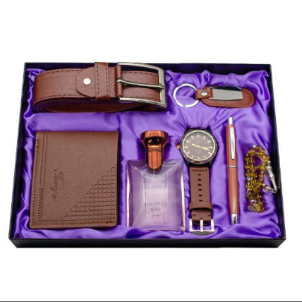 Fancy Collection Men's 6-Piece Luxury Gift Set | Watch Belt Wallet Perfume Pen Bracelet Premium Gift Box for Him
