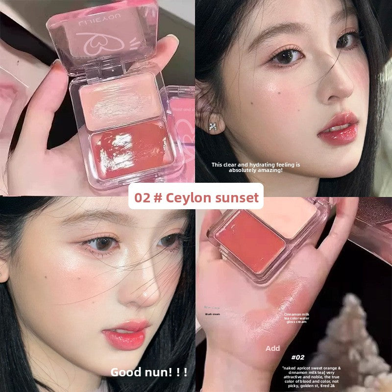 LIJIEYOU Dual Shade Moist and Shiny Blush Palette | 2 Color Pink Peach Cheek Blush Compact | Cute Heart Design Long Lasting Natural Flush Cheek Color | Buildable Pigmented Face Blush for Women Girls