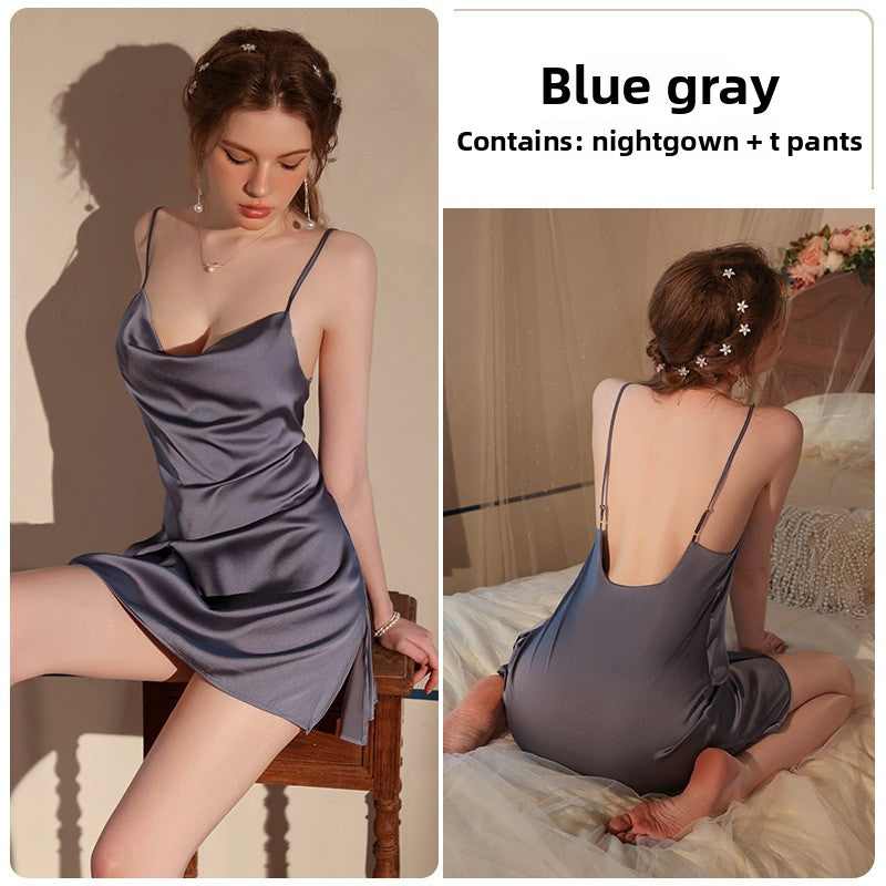 Women's Lavender Satin Cowl Neck Slip Nightgown Sexy Sleeveless Mini Sleep Dress Silky Chemise Sleepwear